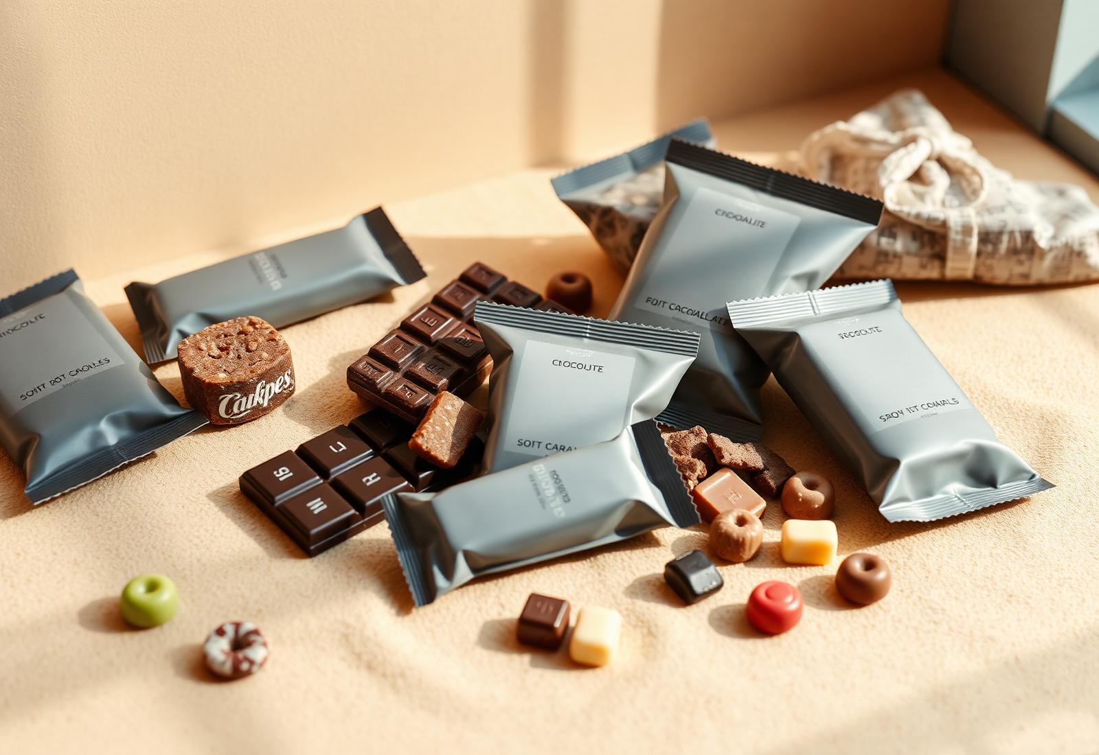 Assortment of sweets and snacks arranged on a warm surface
